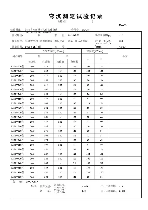 弯沉自动计算表格