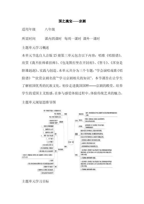 初中音乐《国之瑰宝——京剧》单元教学设计以及思维导图