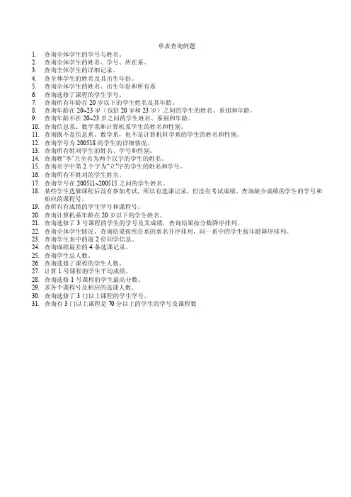 数据库单表查询例题