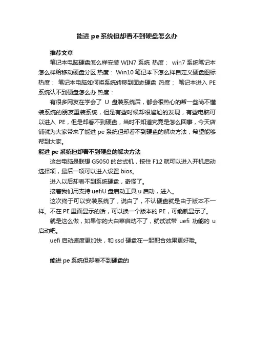能进pe系统但却看不到硬盘怎么办