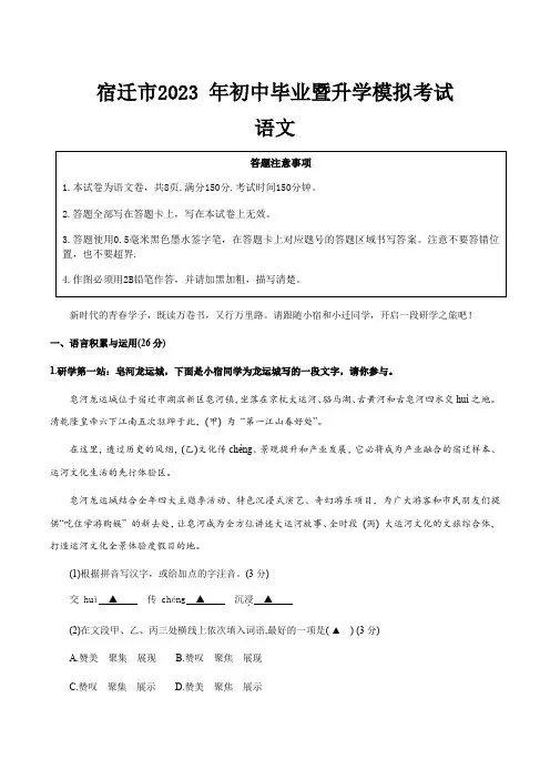 2023年江苏省宿迁市初中毕业暨升学模拟考试(三模)语文试题