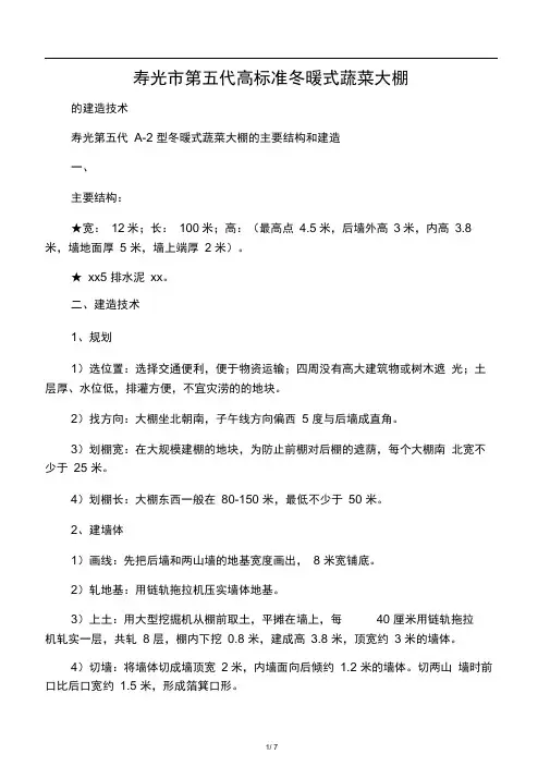 寿光市第五代高标准冬暖式蔬菜大棚