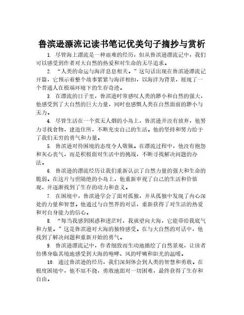 鲁滨逊漂流记读书笔记优美句子摘抄与赏析