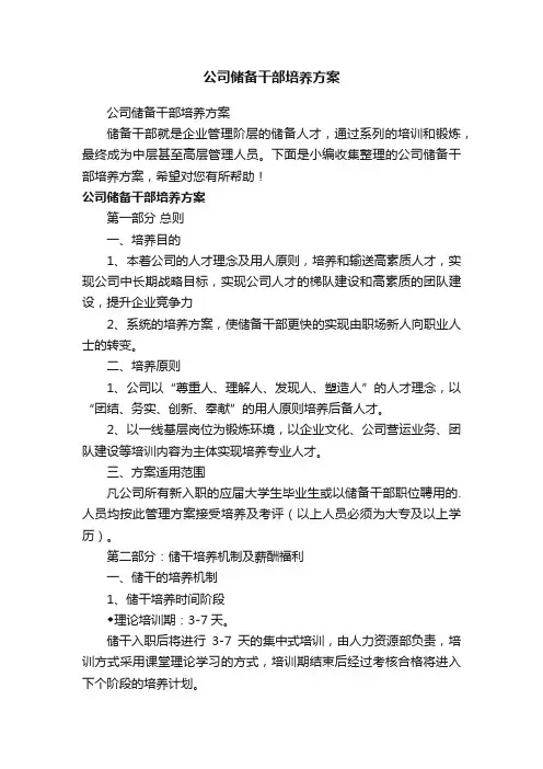 公司储备干部培养方案