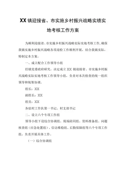 XX镇迎接省市实施乡村振兴战略实绩实地考核工作方案