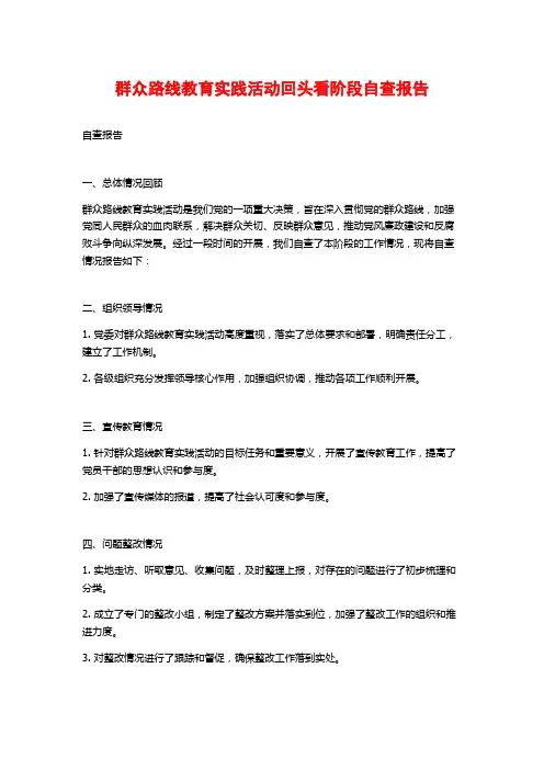 群众路线教育实践活动回头看阶段自查报告