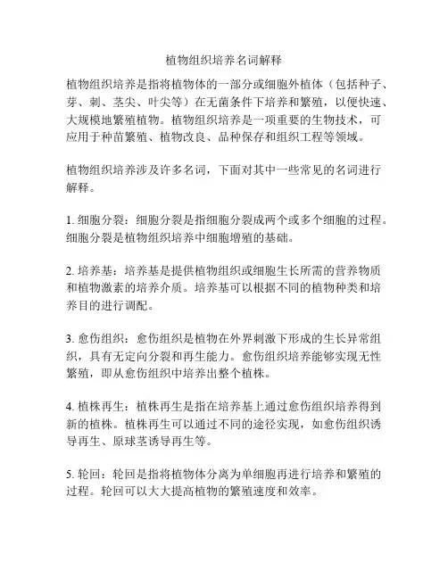 植物组织培养名词解释