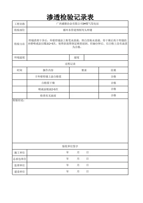 渗透检验记录表