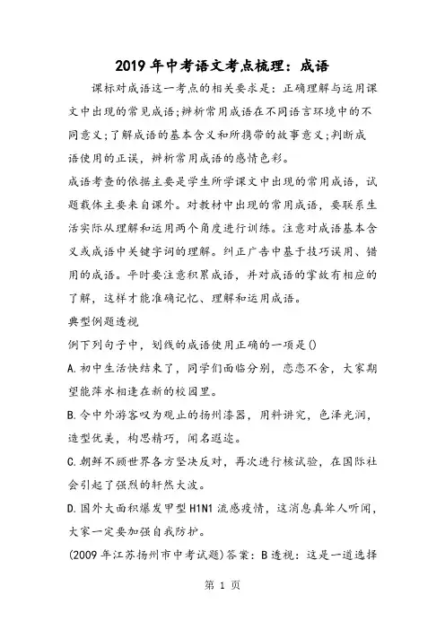 中考语文考点梳理：成语1