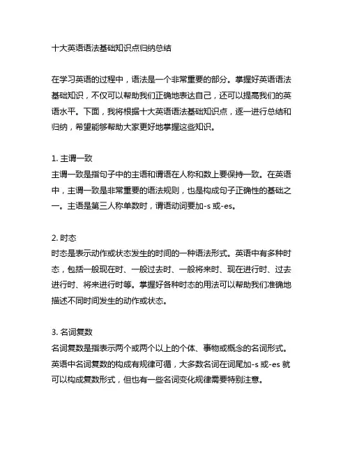 十大英语语法基础知识点归纳总结