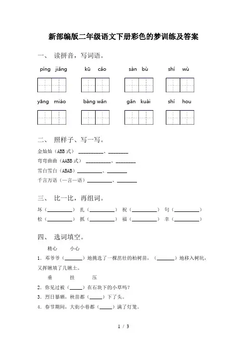 新部编版二年级语文下册彩色的梦训练及答案