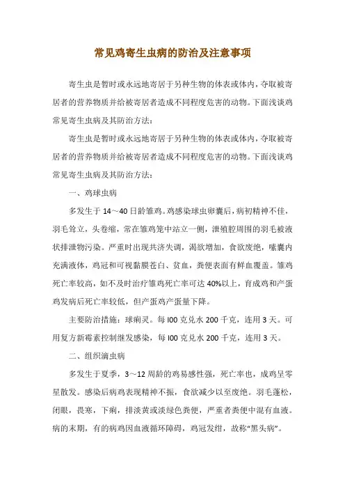 常见鸡寄生虫病的防治及注意事项