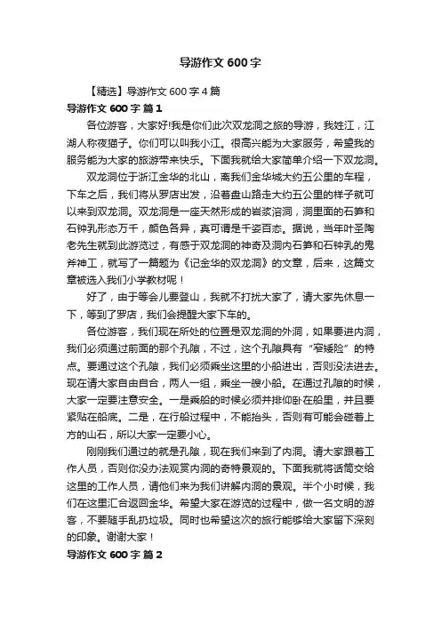 【精选】导游作文600字4篇