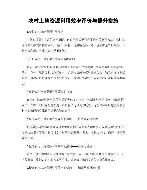 农村土地资源利用效率评价与提升措施