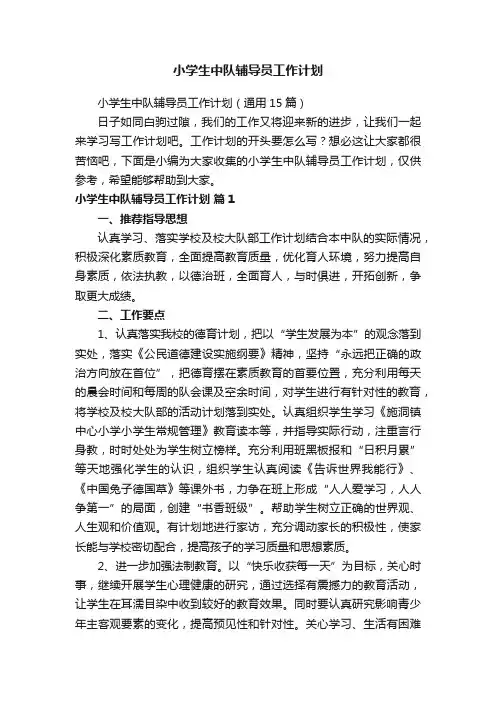 小学生中队辅导员工作计划