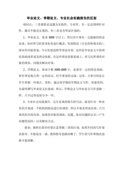 毕业论文、学期论文、专业社会实践报告的区别