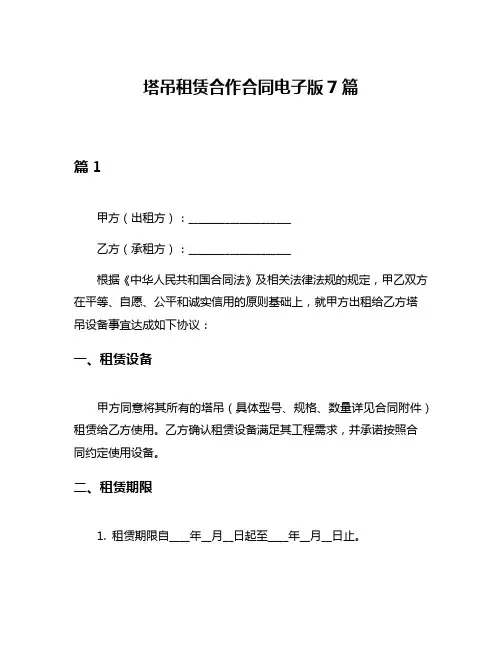 塔吊租赁合作合同电子版7篇
