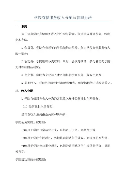 学院有偿服务收入分配与管理办法