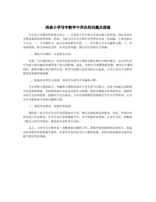 浅谈小学写字教学中存在的问题及措施