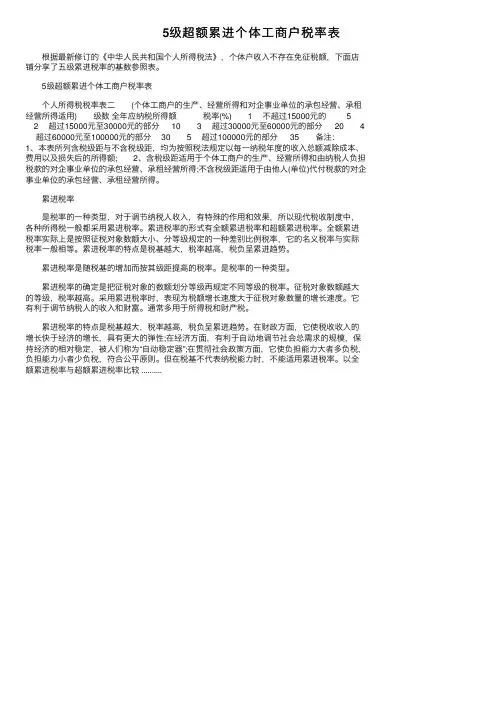 5级超额累进个体工商户税率表