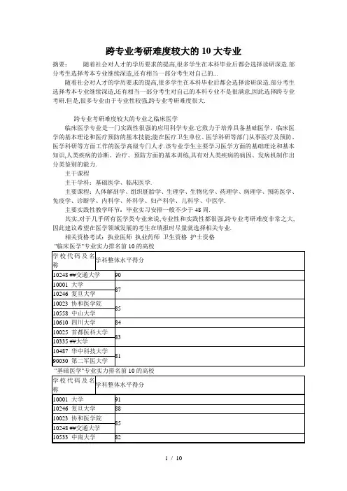 跨专业考研难度较大及10大专业