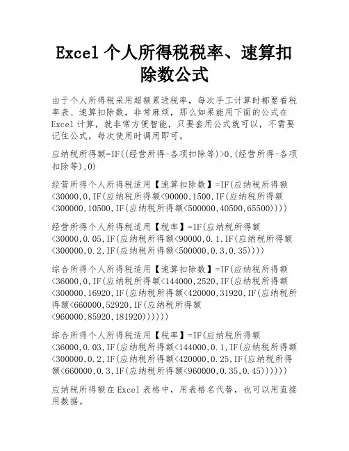 Excel个人所得税税率、速算扣除数公式 