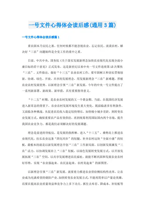 一号文件心得体会读后感(通用3篇)