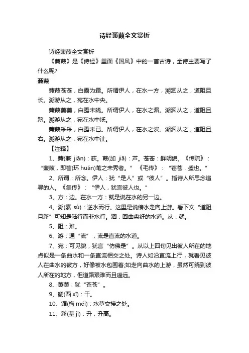 诗经蒹葭全文赏析