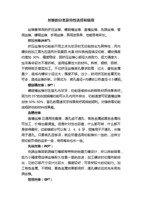 丝锥的分类及特性选择和使用