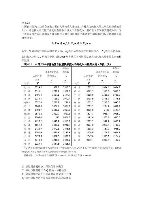 计量经济学放宽基本假定的模型回归例子