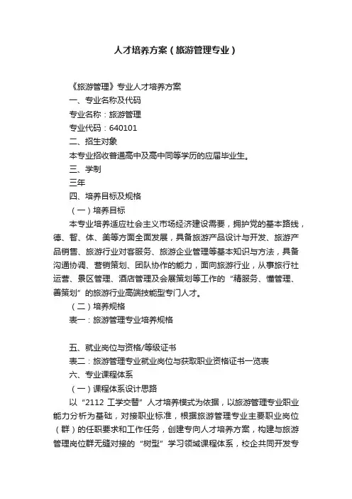 人才培养方案（旅游管理专业）