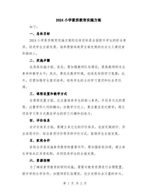 2024小学素质教育实施方案