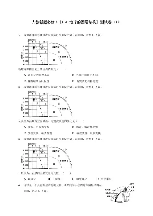 人教新版必修1《1.4 地球的圈层结构》测试卷(1)(附答案详解)