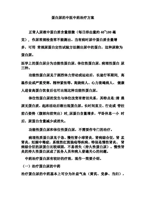 蛋白尿的中医中药治疗方案
