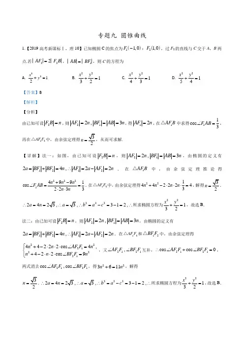 2019年高考数学理真题分项解析：专题09 圆锥曲线