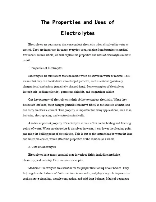 The Properties and Uses of Electrolytes