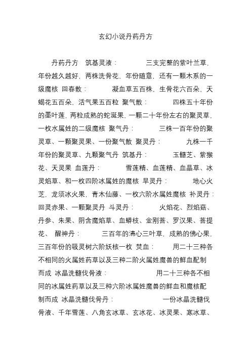 玄幻小说丹药丹方