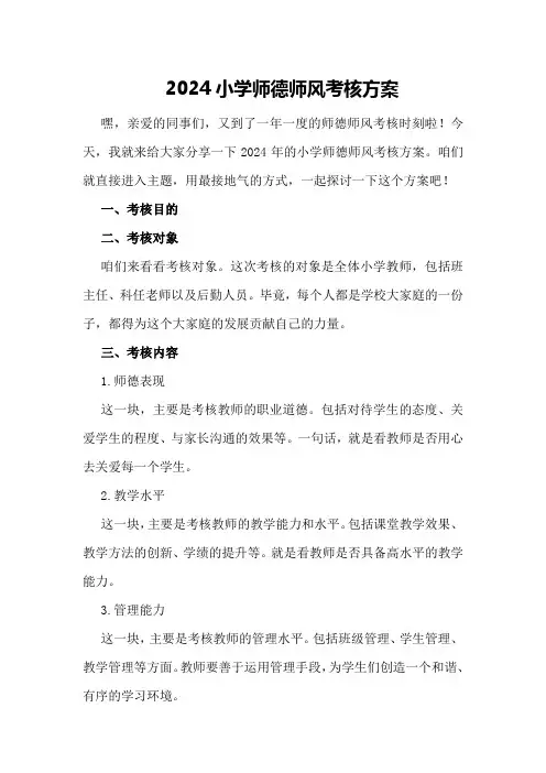 2024小学师德师风考核方案