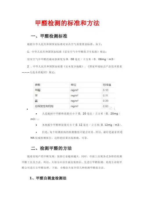 甲醛检测的标准和方法