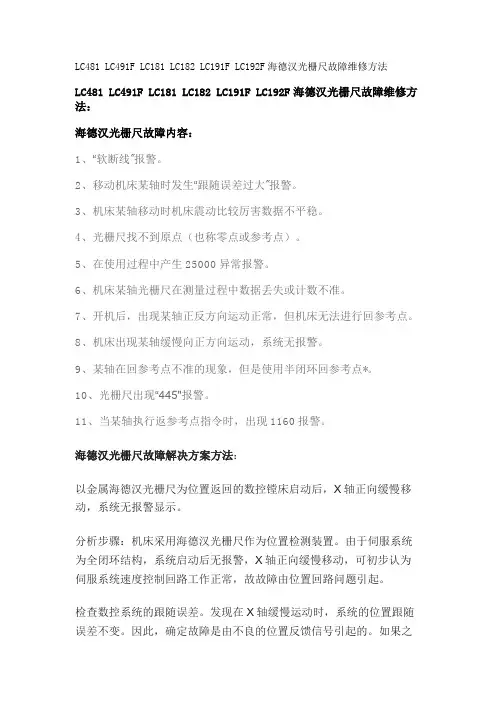 LC481 LC491F LC181 LC182 LC191F LC192F海德汉光栅尺故障维修方法