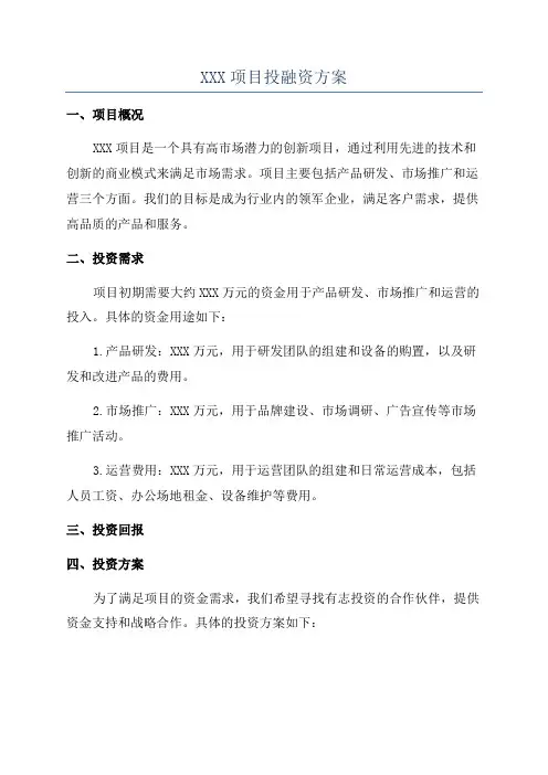 XXX项目投融资方案