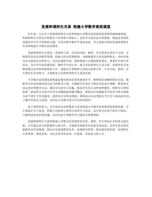 发展和谐师生关系 构建小学数学高效课堂