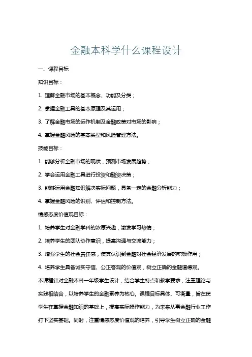 金融本科学什么课程设计