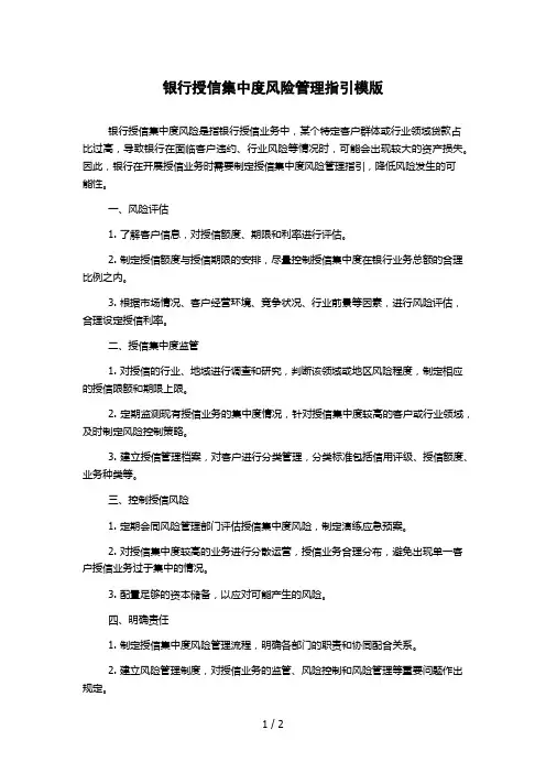 银行授信集中度风险管理指引模版
