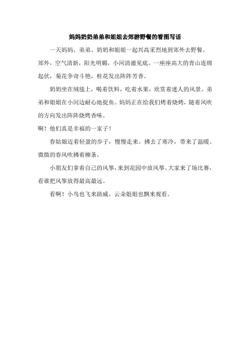 妈妈奶奶弟弟和姐姐去郊游野餐的看图写话