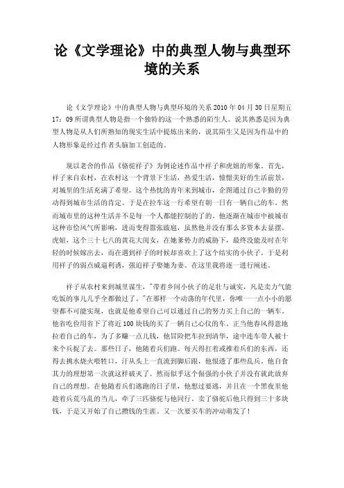 论《文学理论》中的典型人物与典型环境的关系