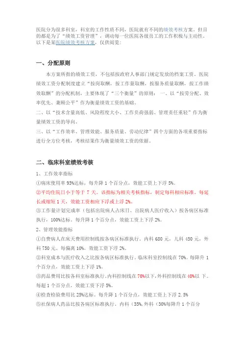 医院绩效参考2017