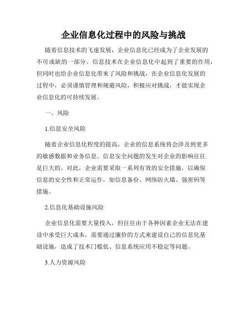 企业信息化过程中的风险与挑战