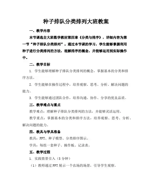 种子排队分类排列大班教案