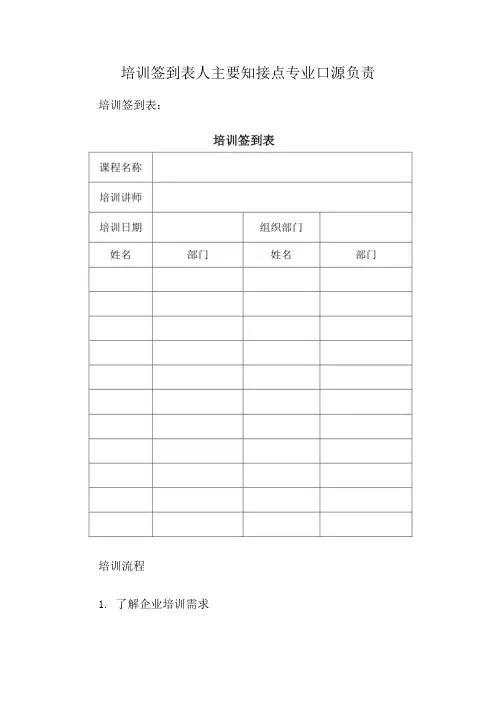 培训签到表人主要知接点专业口源负责